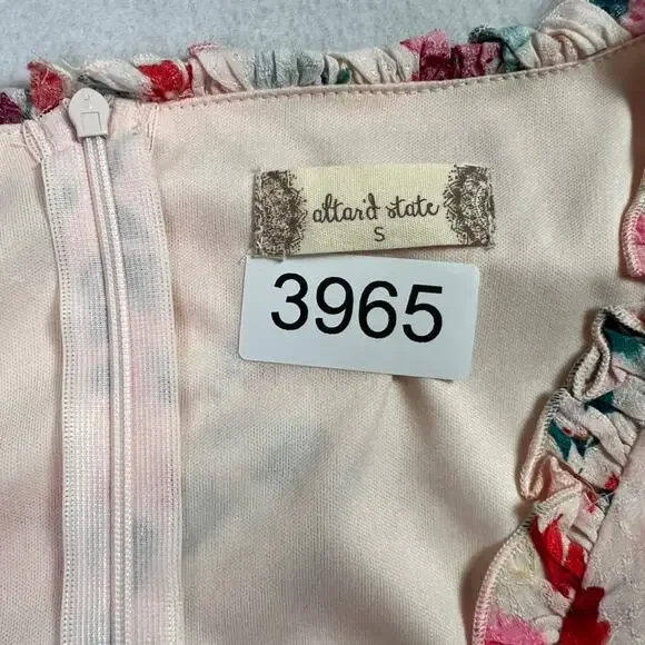 Altar’d State Romper Shorts Womens Small Pink floral Tiered Ruffled Tie V Neck - Picture 7 of 13